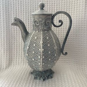 Distressed Gray & Cream Color Decorative Metal Coffee Pot
